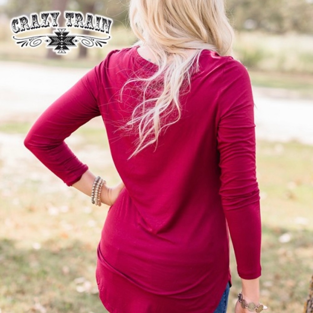 Crazy Train Pinedale Basic Top - Maroon - image 4